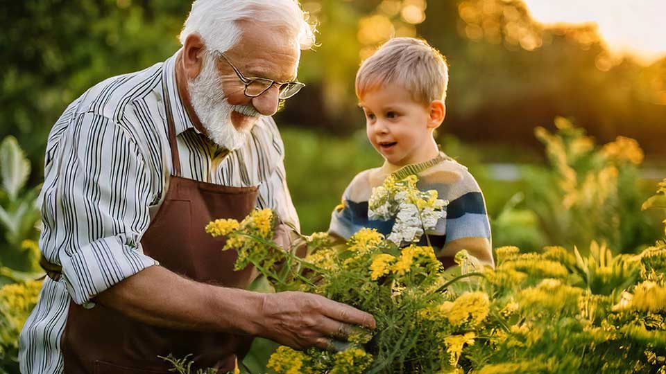 Opa und Enkel im Kleingarten
